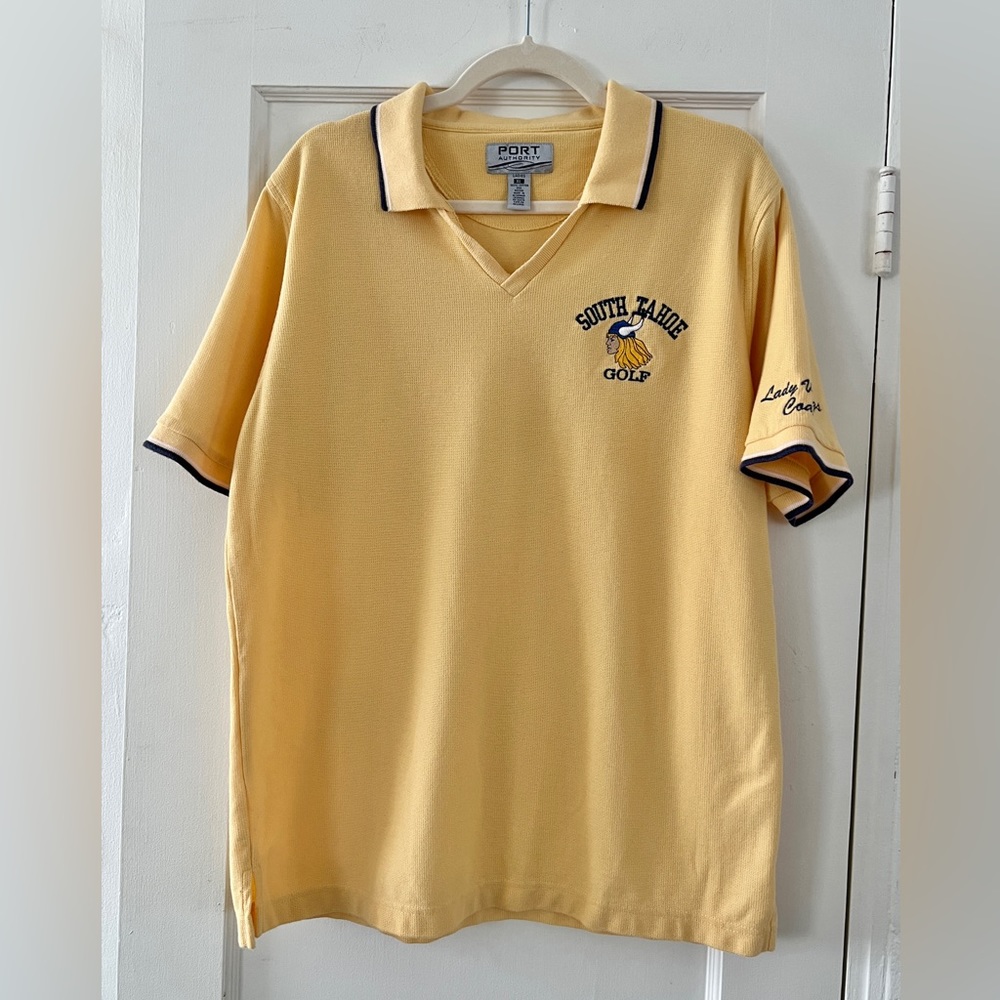 Vintage South Lake Tahoe Lady Vikings Coach Yellow Cotton Golf Polo Tee XL